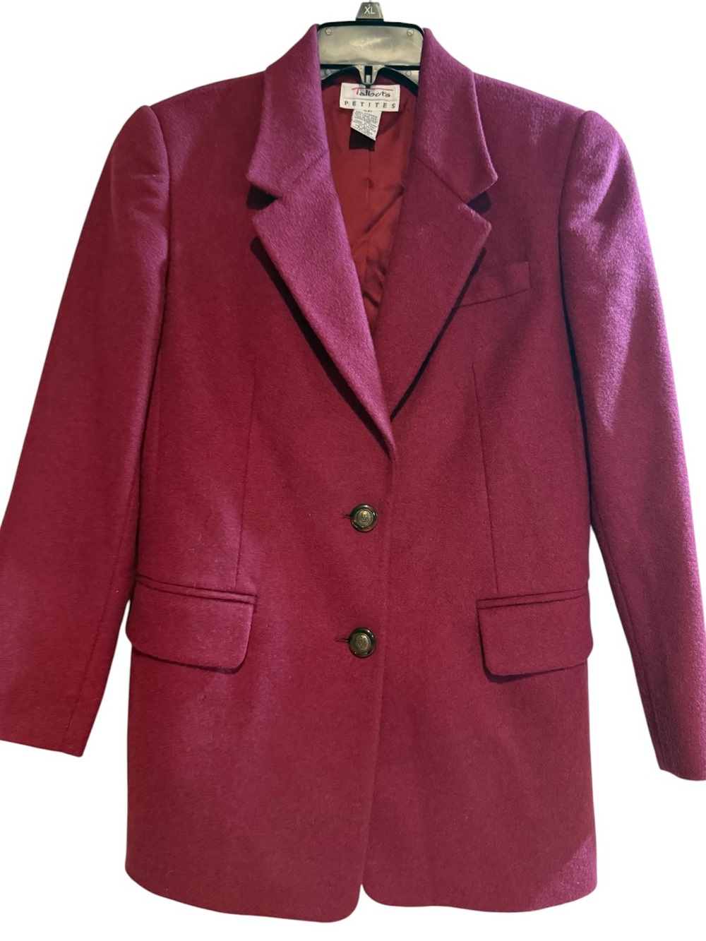 Vintage Talbots Petites 4P 100% Camel Hair Blazer Made Italy Burgundy